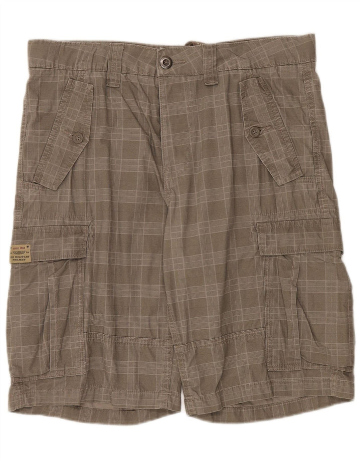 Vintage Mens Cargo Shorts IT 50 Large W36 Khaki Check Cotton
