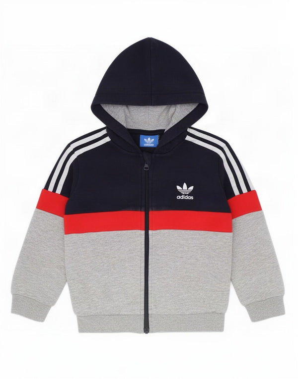Adidas Baby Boys Zip Hoodie Sweater 18-24 Months Grey Colourblock Cotton