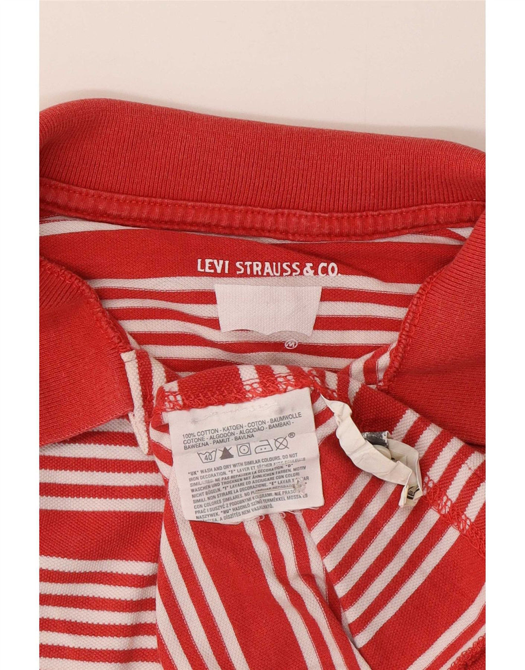 Levi's Mens Polo Shirt Medium Red Striped Cotton