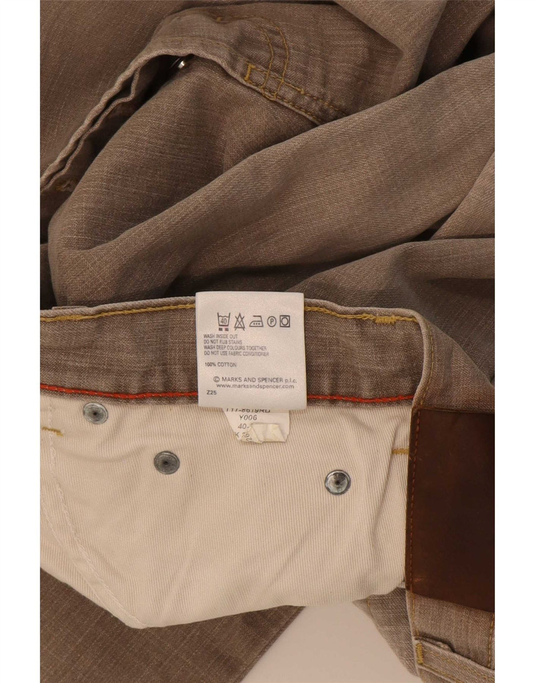 Marks & Spencer Mens Straight Jeans W40 L33 Khaki Cotton