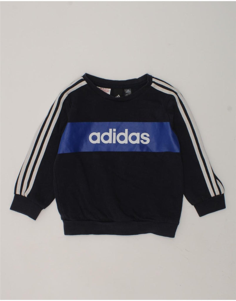 ADIDAS Baby Boys Graphic Sweatshirt Jumper 18-24 Months Navy Blue Cotton | Vintage Adidas | Thrift | Second-Hand Adidas | Used Clothing | Messina Hembry 