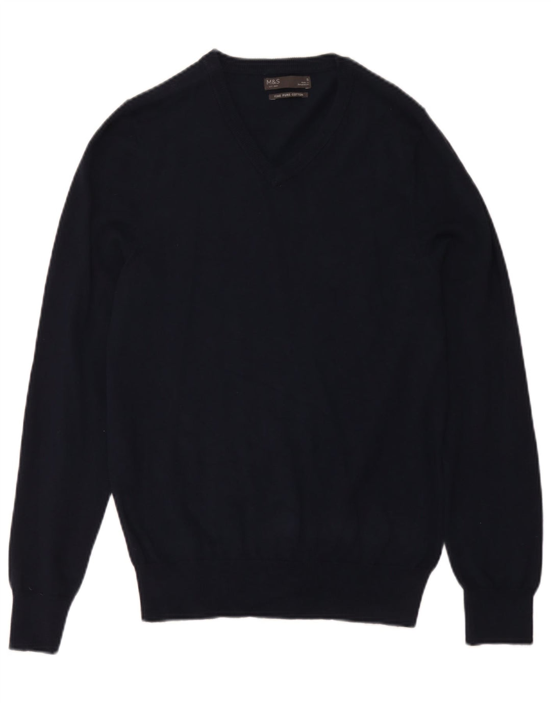 Marks & Spencer Mens V-Neck Jumper Sweater Small Navy Blue Cotton