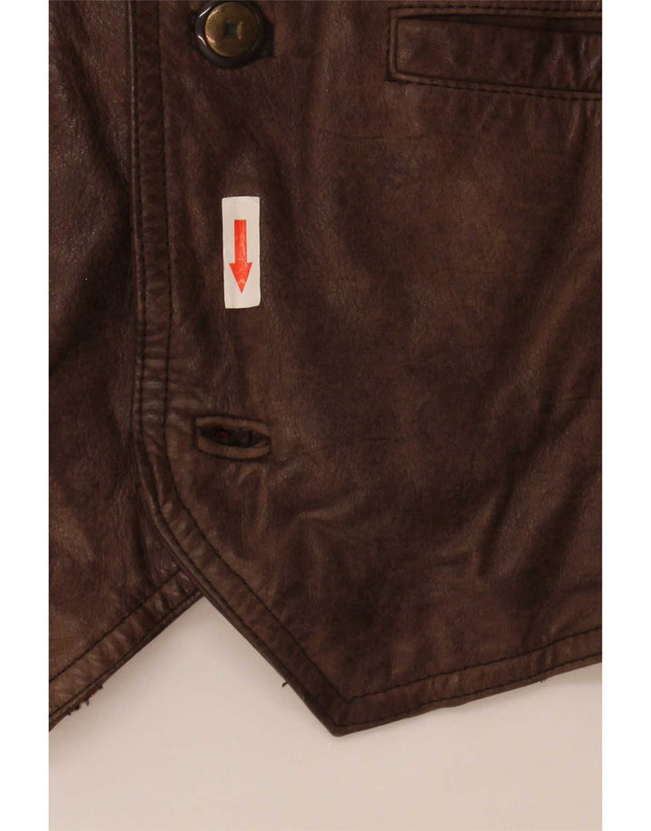 Vintage Mens Leather Waistcoat IT 58 2XL Brown
