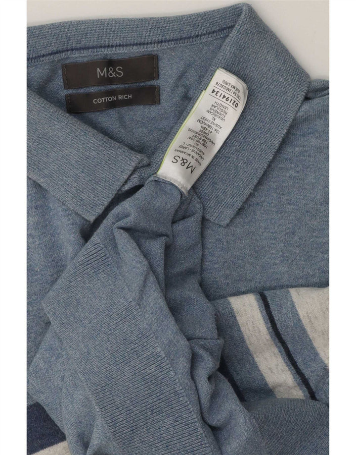 Marks & Spencer Mens Polo Shirt Large Blue Striped Cotton
