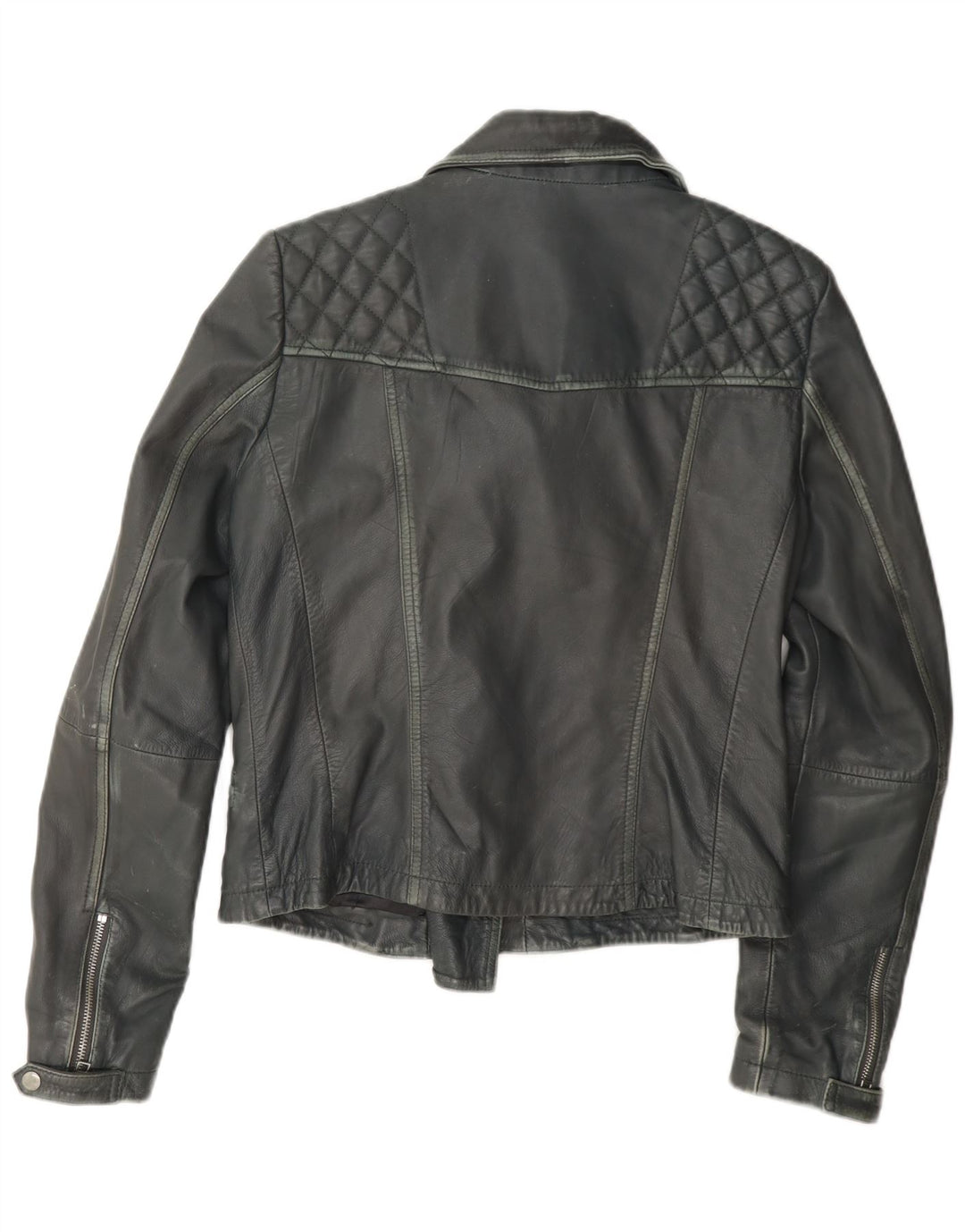 All Saints Womens Leather Biker Jacket UK 12 Medium Grey