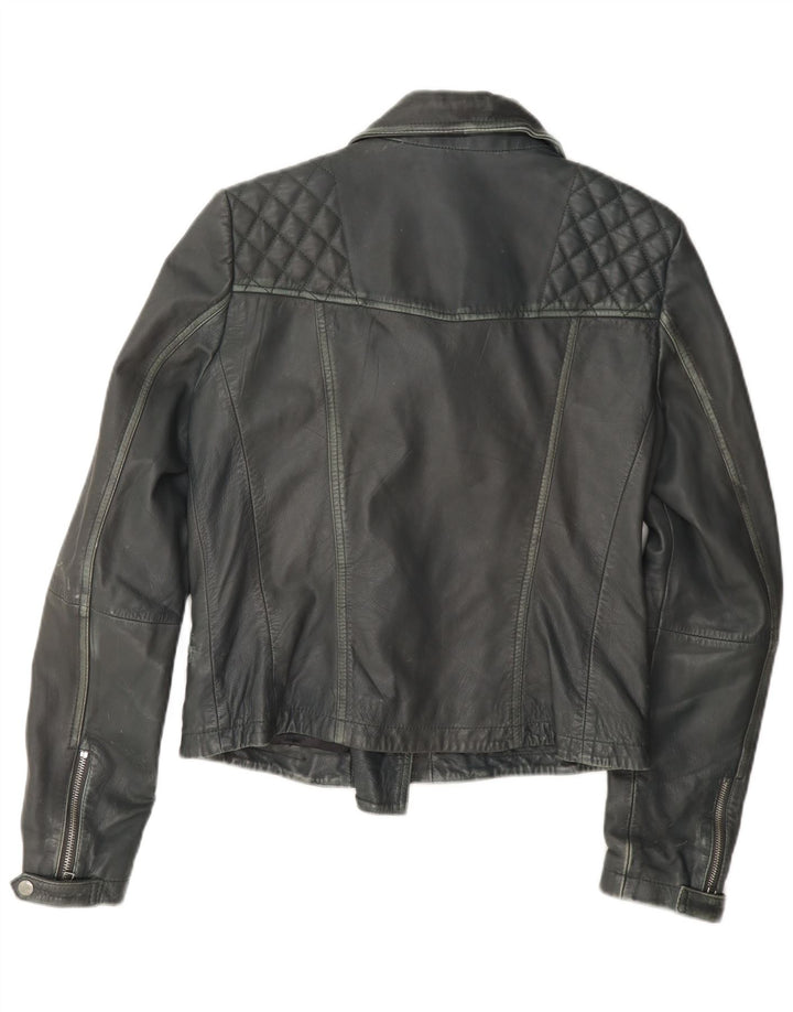 All Saints Womens Leather Biker Jacket UK 12 Medium Grey