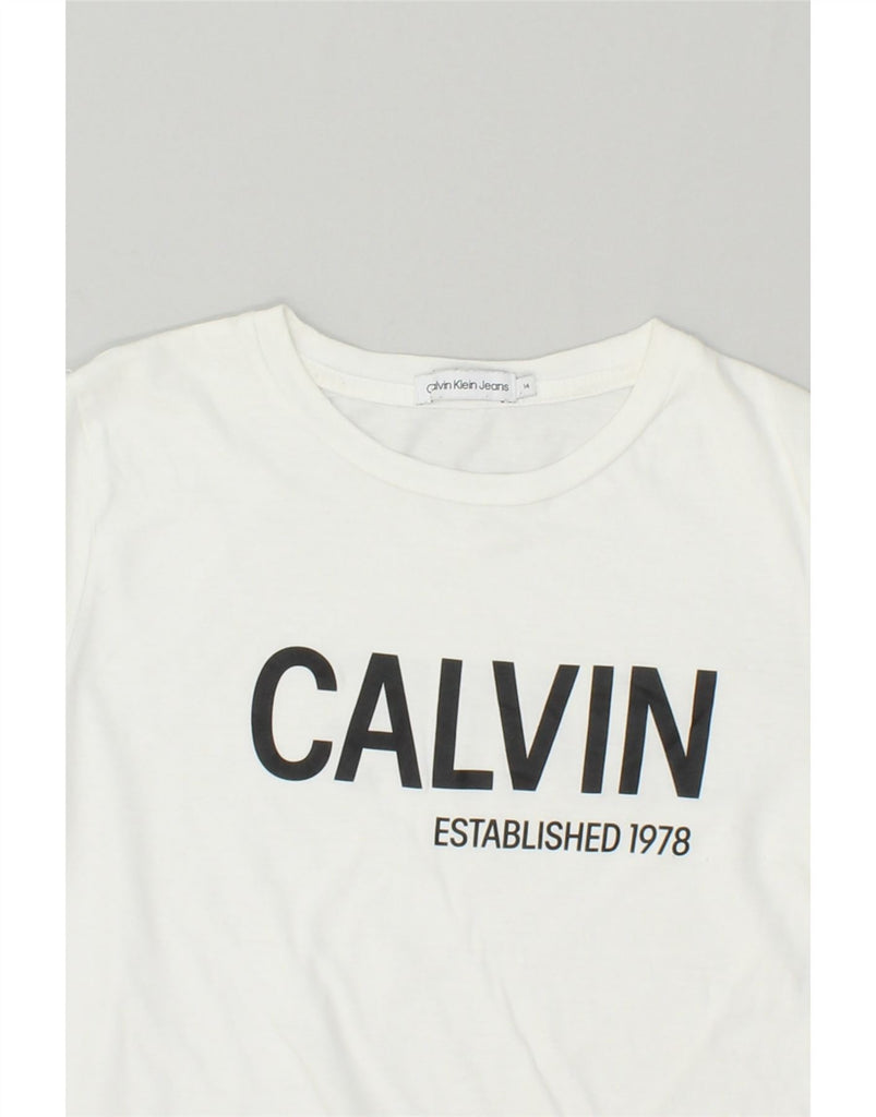 CALVIN KLEIN Boys Graphic T-Shirt Top 13-14 Years White Cotton | Vintage Calvin Klein | Thrift | Second-Hand Calvin Klein | Used Clothing | Messina Hembry 