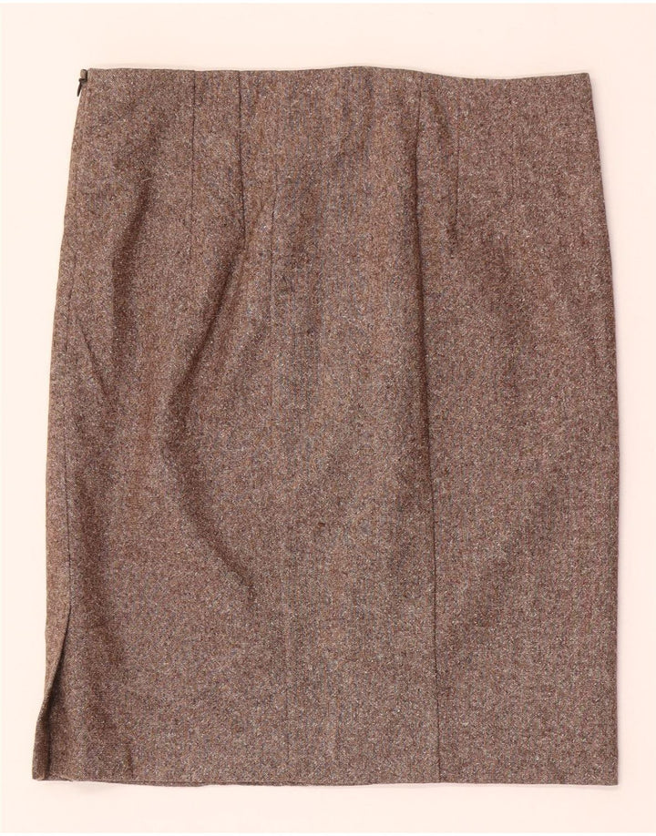 Benetton Womens Mini Straight Skirt IT 42 Medium W28 Brown Flecked Wool