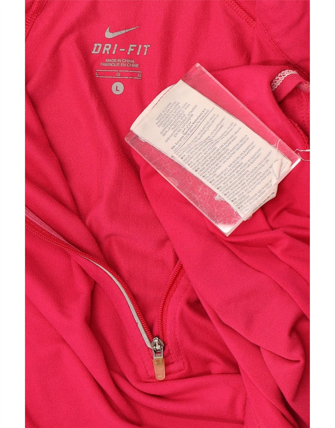 Nike Womens Dri Fit Zip Neck Pullover Tracksuit Top UK 16 Large Pink Nylon