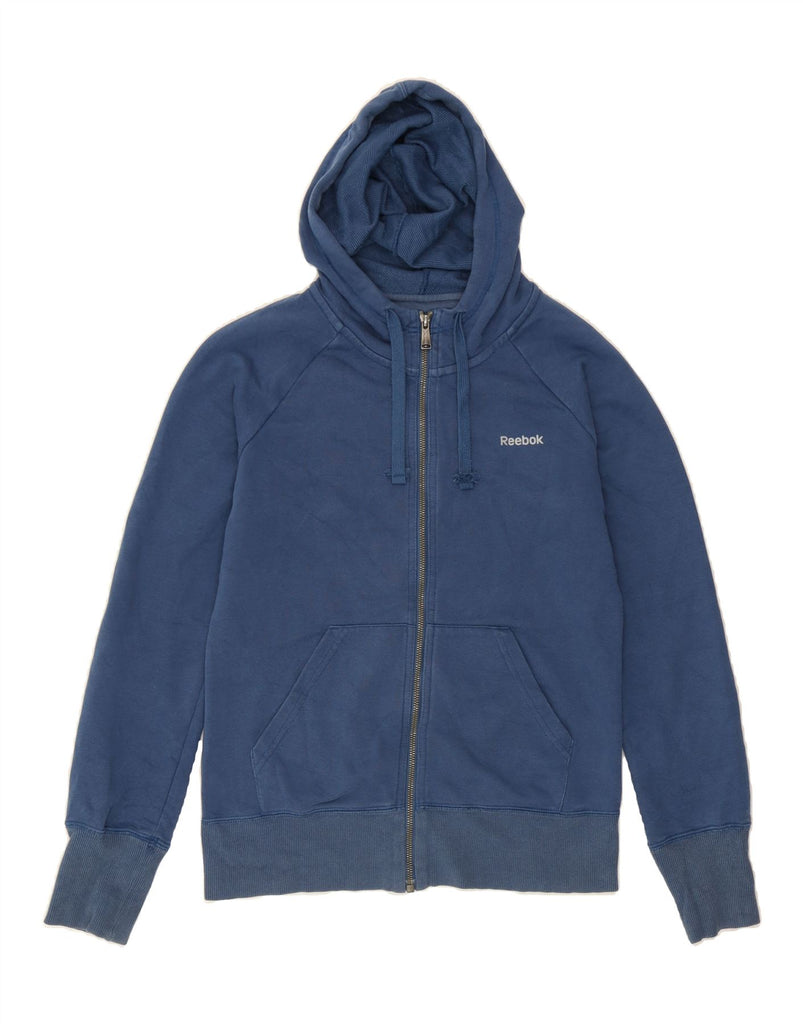 REEBOK Womens Zip Hoodie Sweater UK 12/14 Medium Navy Blue Cotton Vintage Reebok and Second-Hand Reebok from Messina Hembry 