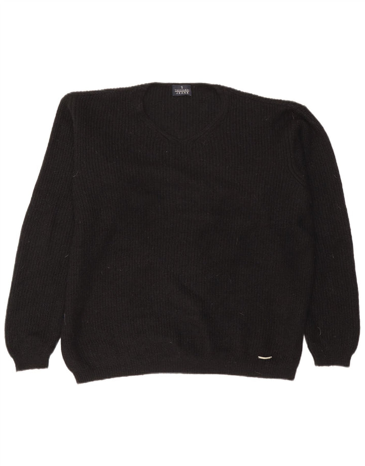 Trussardi Mens V-Neck Jumper Sweater Large Black Polyamide