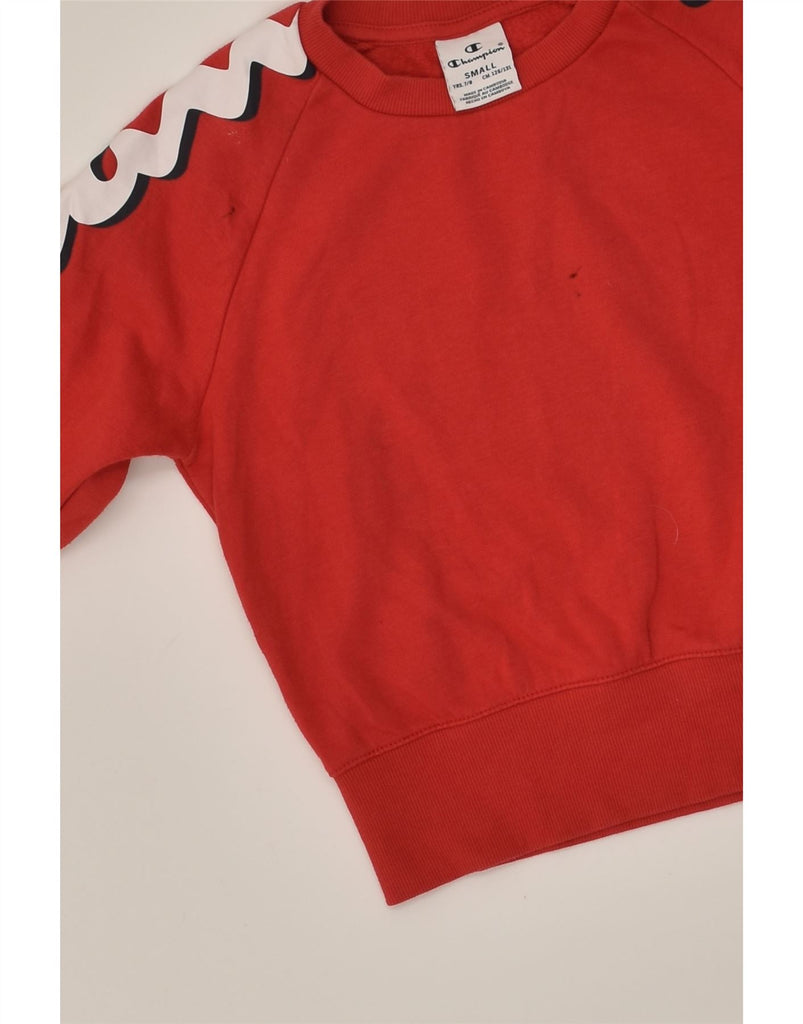 CHAMPION Girls Graphic Sweatshirt Jumper 7-8 Years Small Red Cotton | Vintage Champion | Thrift | Second-Hand Champion | Used Clothing | Messina Hembry 