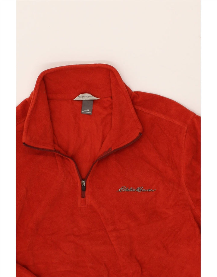 EDDIE BAUER Mens Zip Neck Fleece Jumper Medium Red Polyester Vintage Eddie Bauer and Second-Hand Eddie Bauer from Messina Hembry 