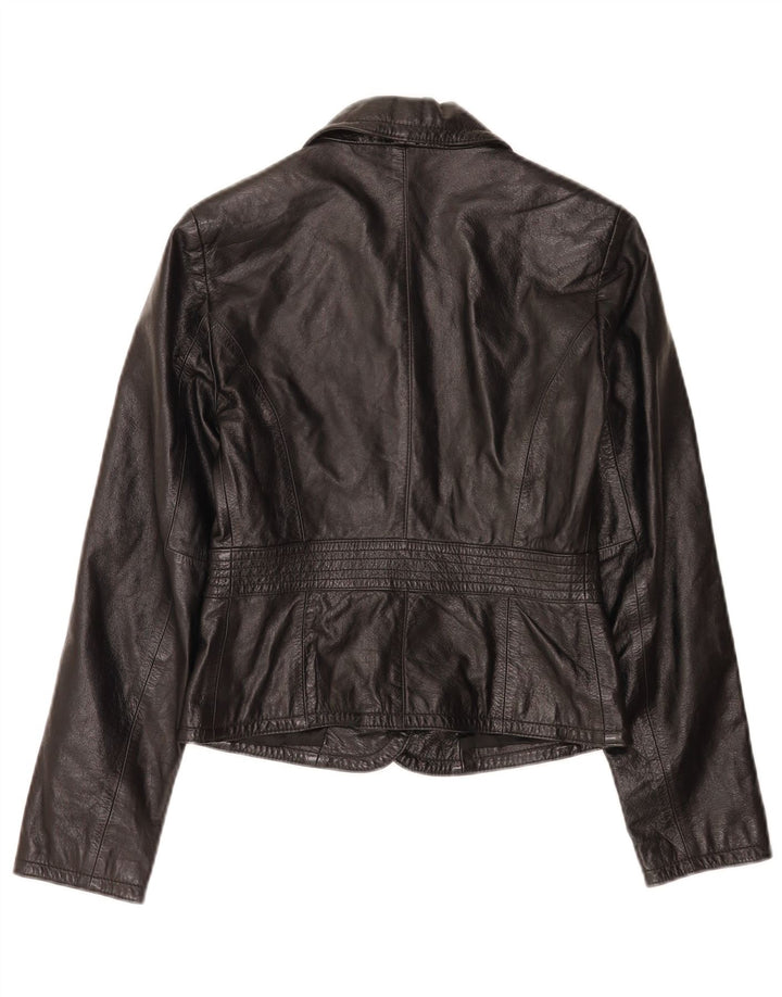 Sisley Womens Crop 2 Button Leather Blazer Jacket IT 40 Small Black