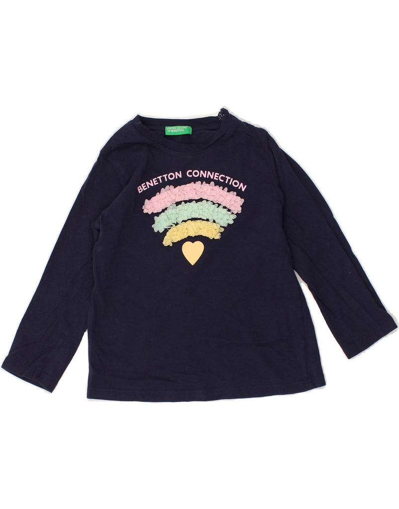 BENETTON Girls Graphic Top Long Sleeve 6-7 Years Navy Blue | Vintage Benetton | Thrift | Second-Hand Benetton | Used Clothing | Messina Hembry 