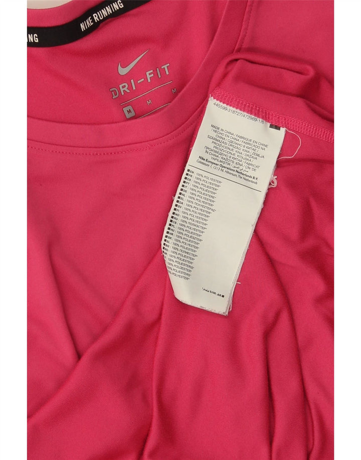 Nike Womens Dri Fit Running T-Shirt Top UK 14 Medium Pink Polyester