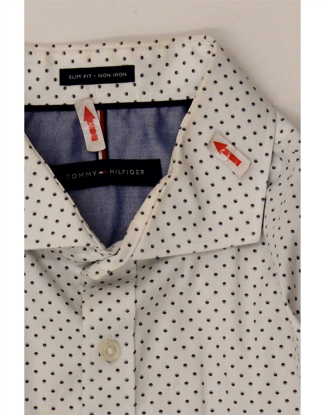 Tommy Hilfiger Mens Slim Fit Shirt Size 16 Large White Spotted