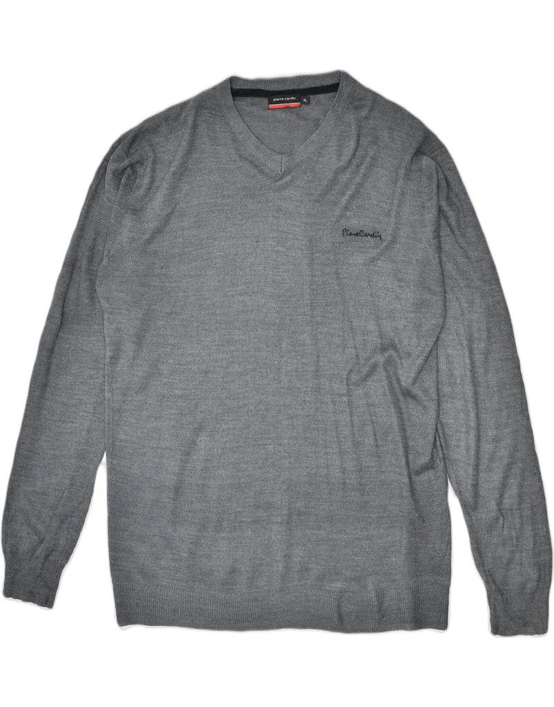 PIERRE CARDIN Mens V-Neck Jumper Sweater XL Grey Acrylic | Vintage | Thrift | Second-Hand | Used Clothing | Messina Hembry 