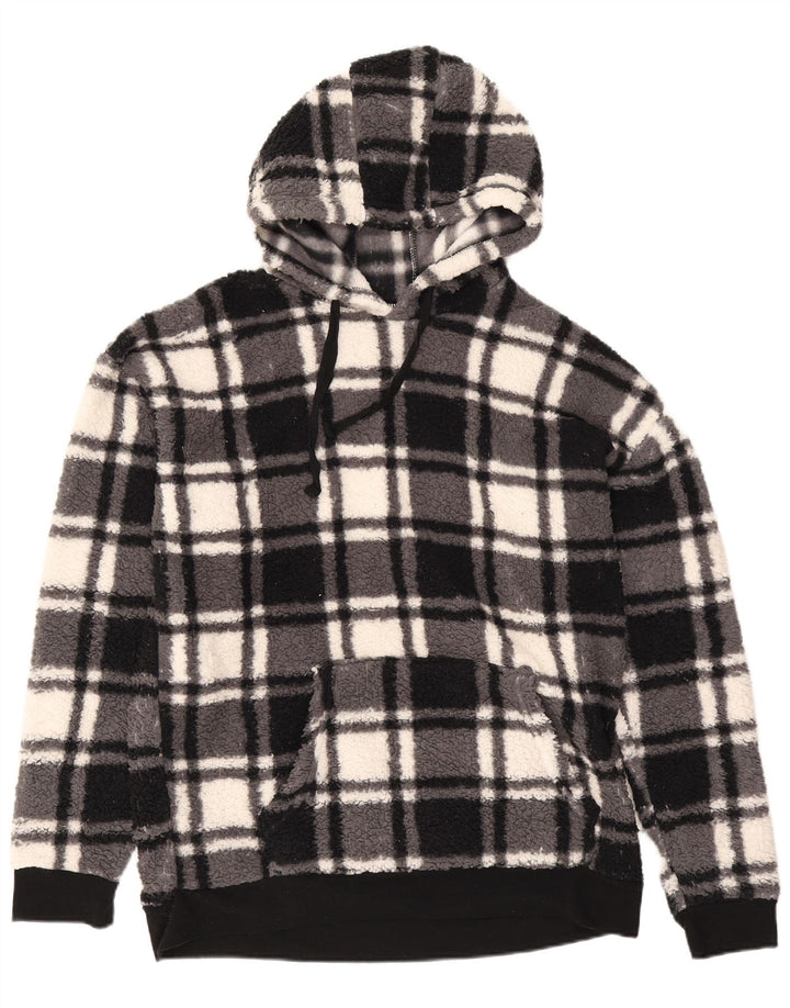 Penguin Mens Hooded Fleece Jumper Medium Black Check Polyester