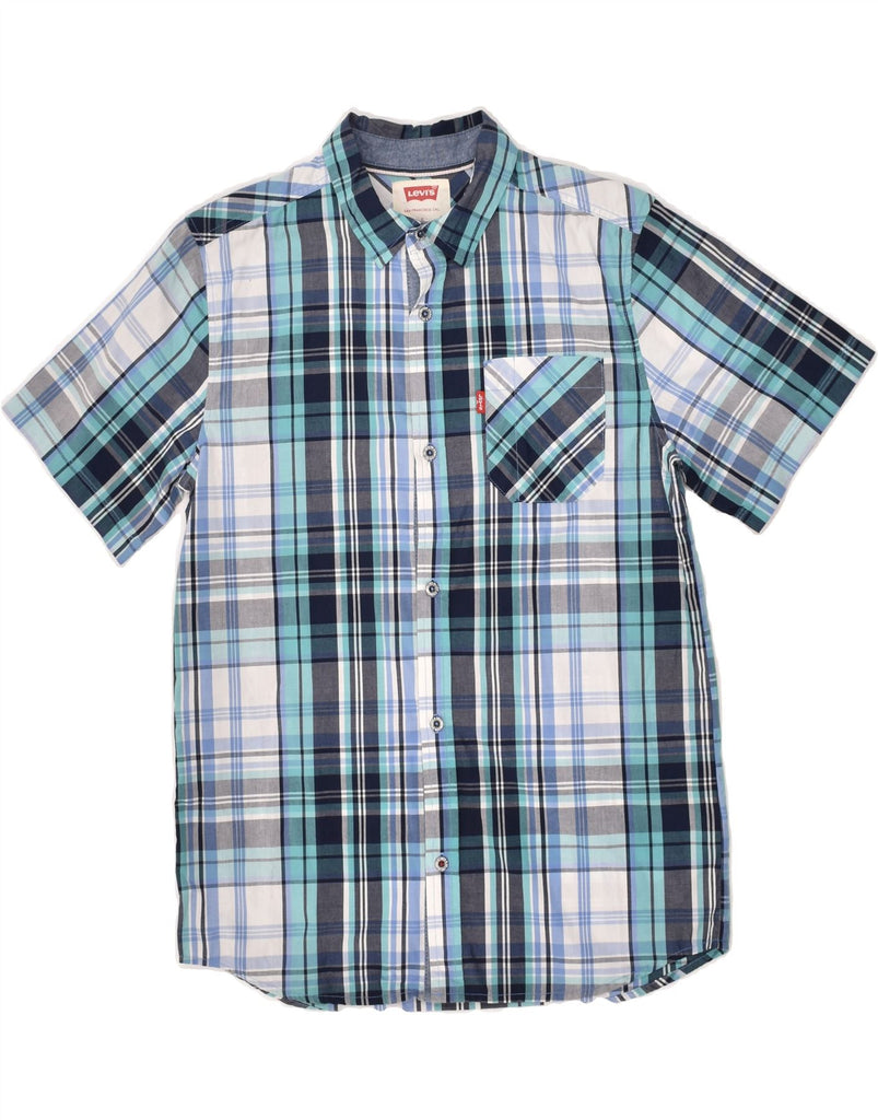 LEVI'S Boys Short Sleeve Shirt 12-13 Years Large Blue Check Cotton | Vintage Levi's | Thrift | Second-Hand Levi's | Used Clothing | Messina Hembry 