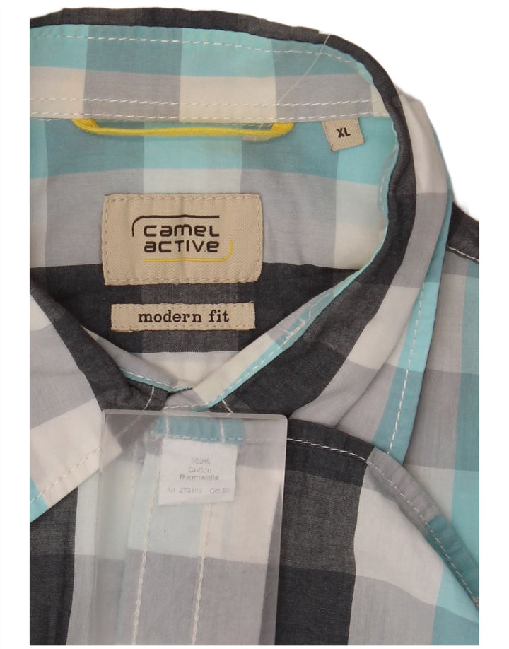 Camel Active Mens Modern Fit Short Sleeve Shirt XL Blue Check Cotton
