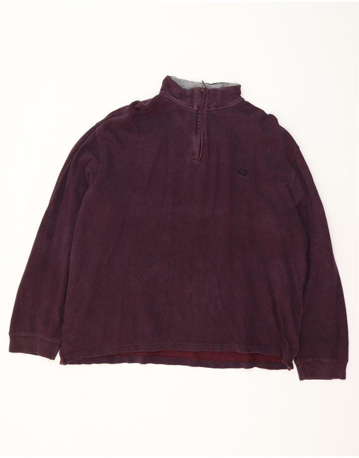Chaps Mens Zip Neck Sweatshirt Jumper 2XL Burgundy Cotton