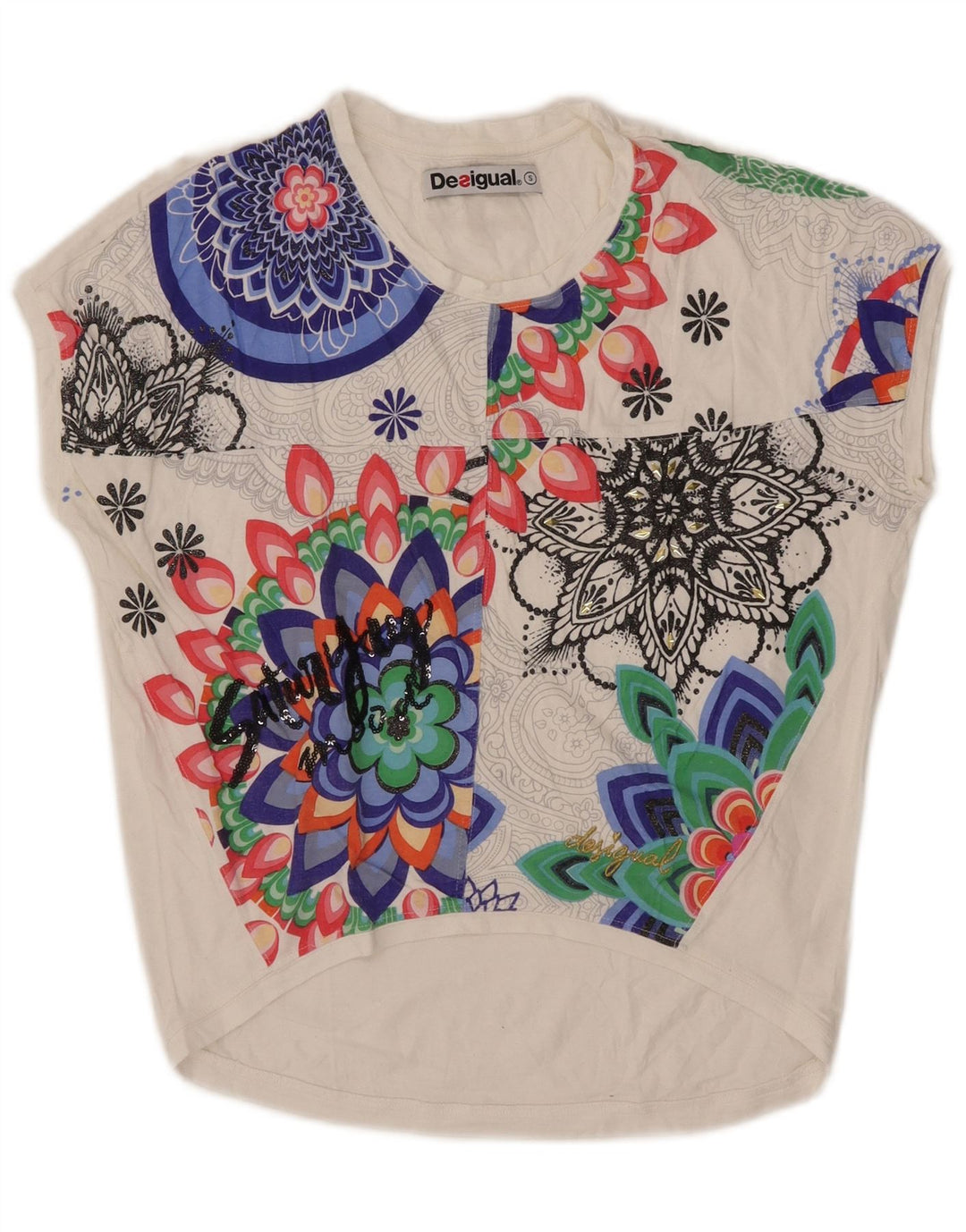 Desigual Womens Oversized Graphic T-Shirt Top UK 10 Small White