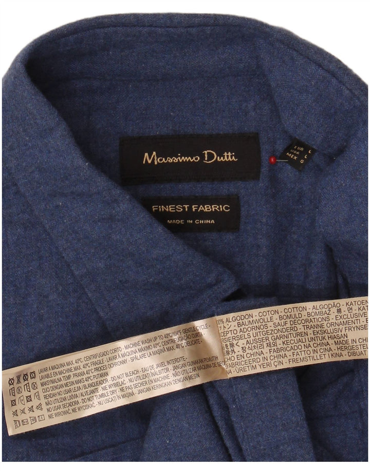 Massimo Dutti Mens Shirt Large Navy Blue Cotton