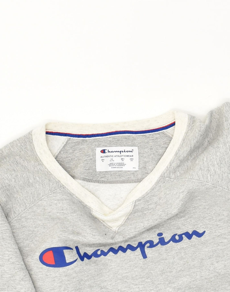 CHAMPION Mens Graphic Sweatshirt Jumper XL Grey Cotton | Vintage Champion | Thrift | Second-Hand Champion | Used Clothing | Messina Hembry 