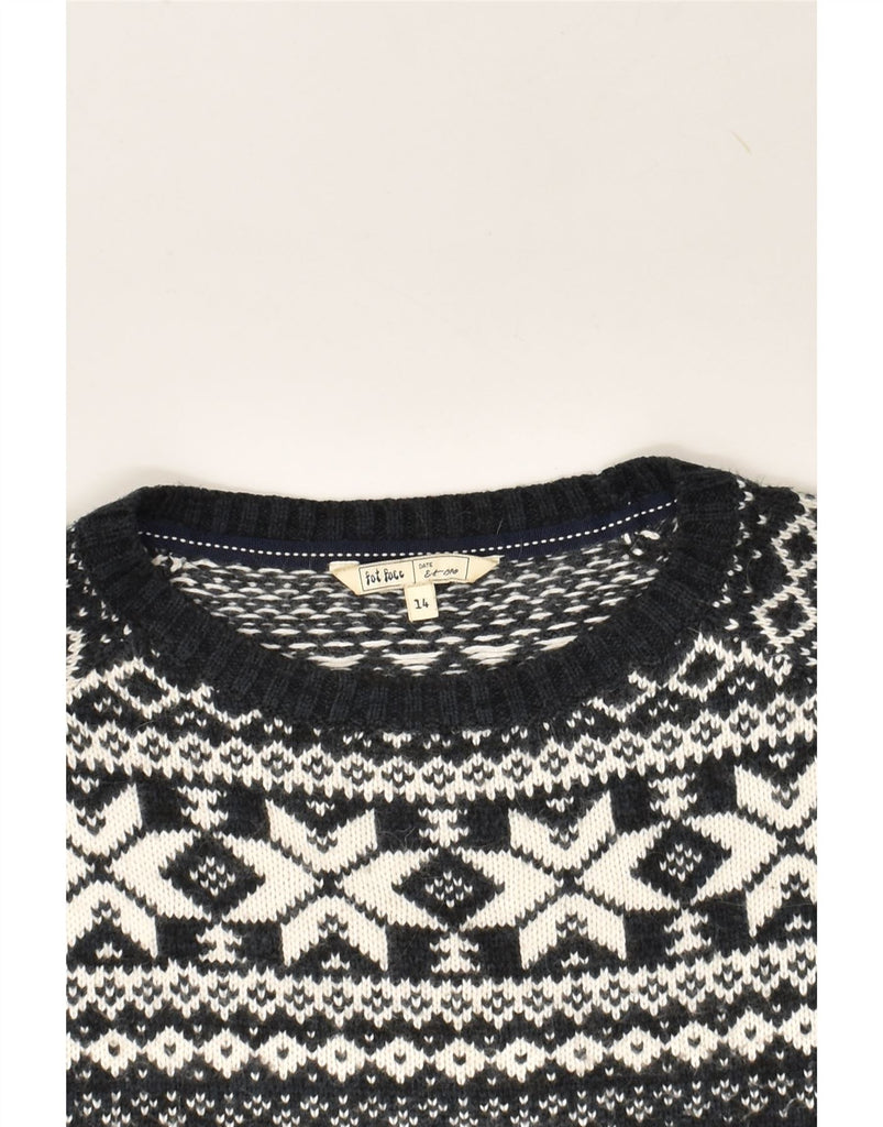 FAT FACE Womens Boat Neck Jumper Sweater UK 14 Large Navy Blue Fair Isle | Vintage Fat Face | Thrift | Second-Hand Fat Face | Used Clothing | Messina Hembry 