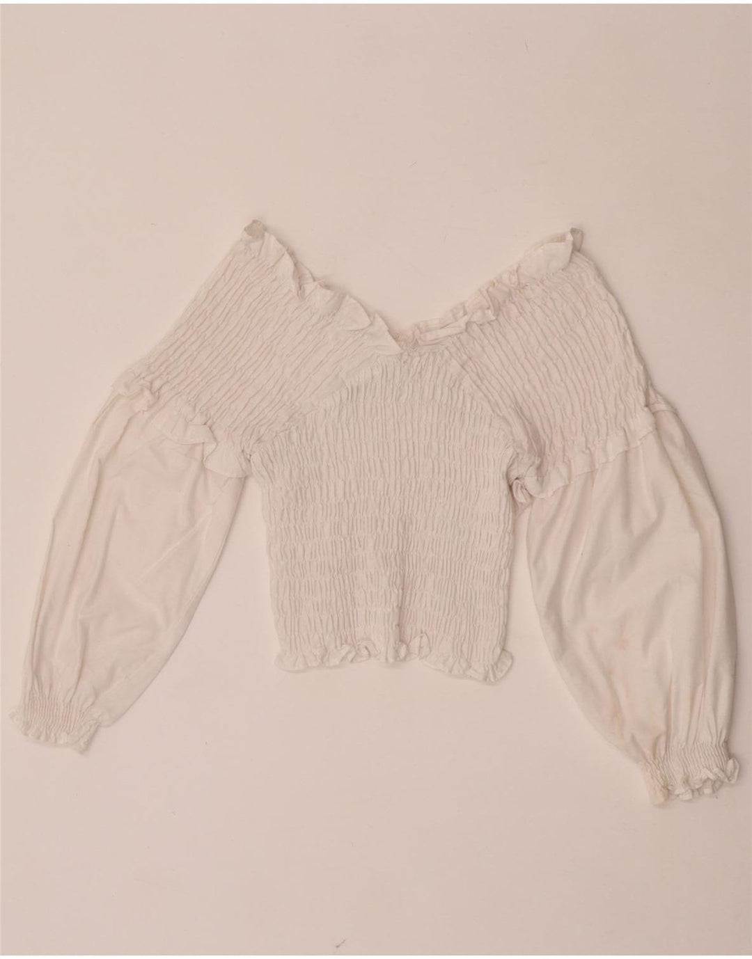 Zara Womens Long Sleeve Crop Off Shoulder Top UK 12 Medium White