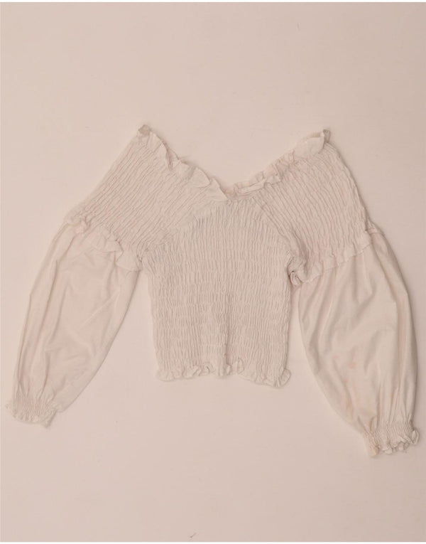 Zara Womens Long Sleeve Crop Off Shoulder Top UK 12 Medium White