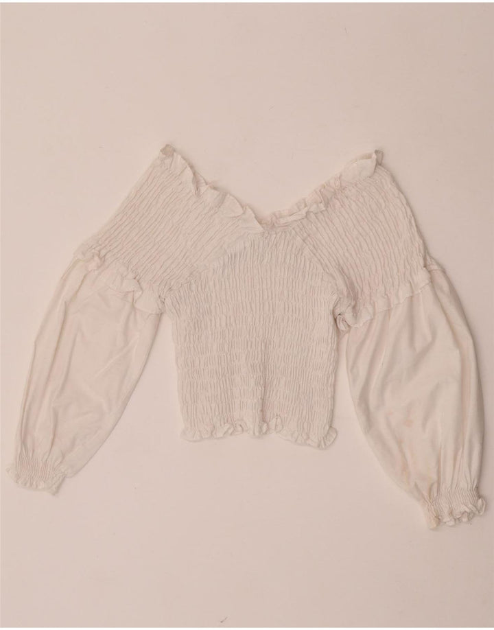 Zara Womens Long Sleeve Crop Off Shoulder Top UK 12 Medium White