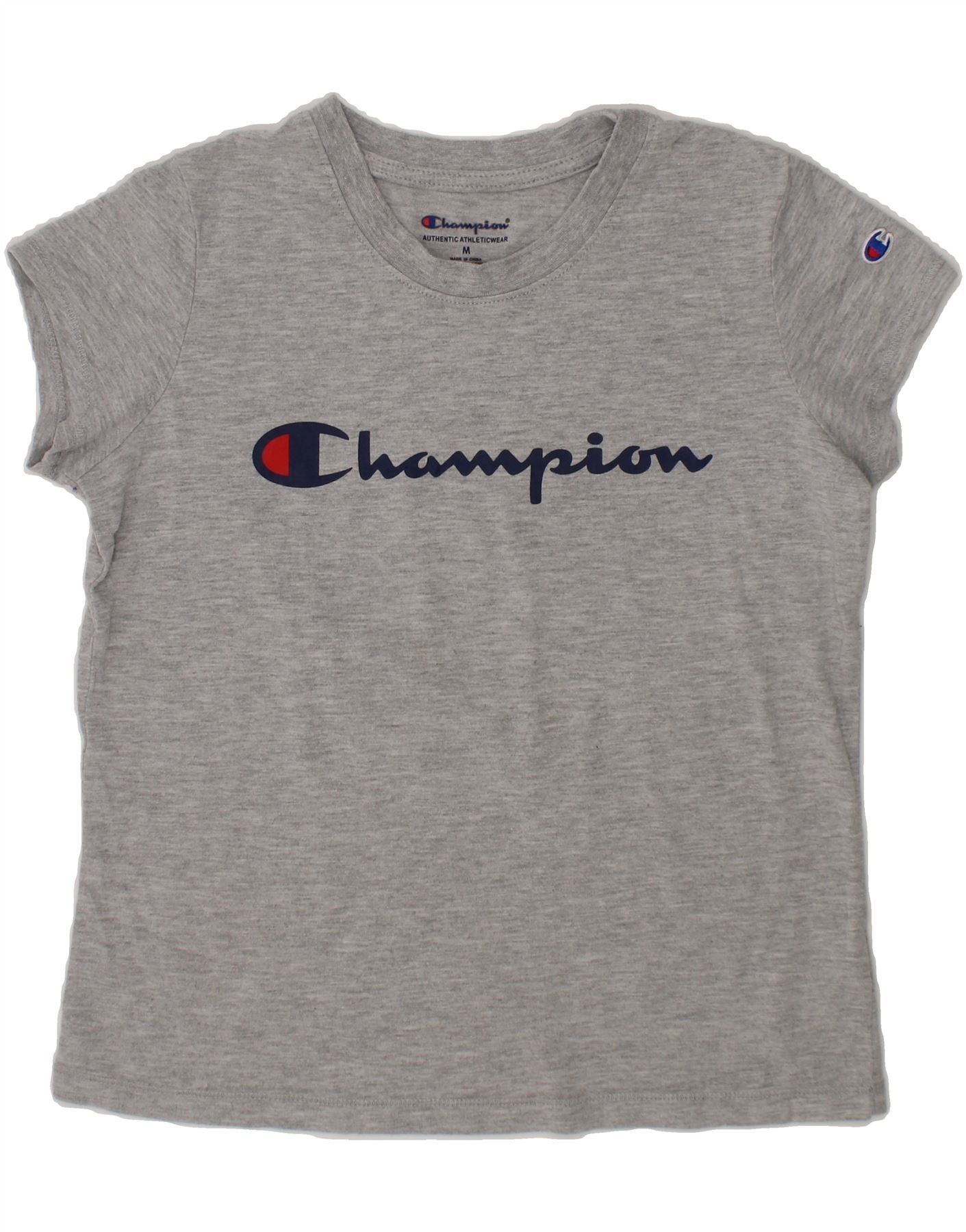 CHAMPION Girls Graphic T Shirt Top 9 10 Years Medium Grey Cotton Vintage Second Hand Clothing Online Messina Hembry