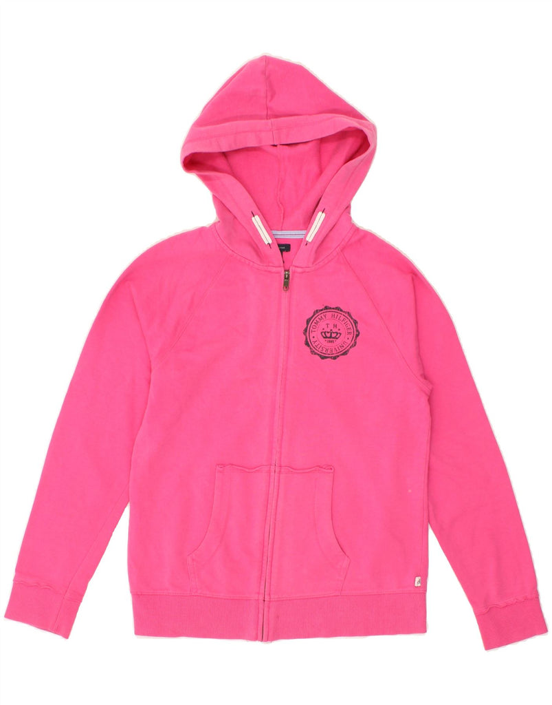 TOMMY HILFIGER Girls Graphic Zip Hoodie Sweater 15-16 Years XL Pink Cotton | Vintage Tommy Hilfiger | Thrift | Second-Hand Tommy Hilfiger | Used Clothing | Messina Hembry 