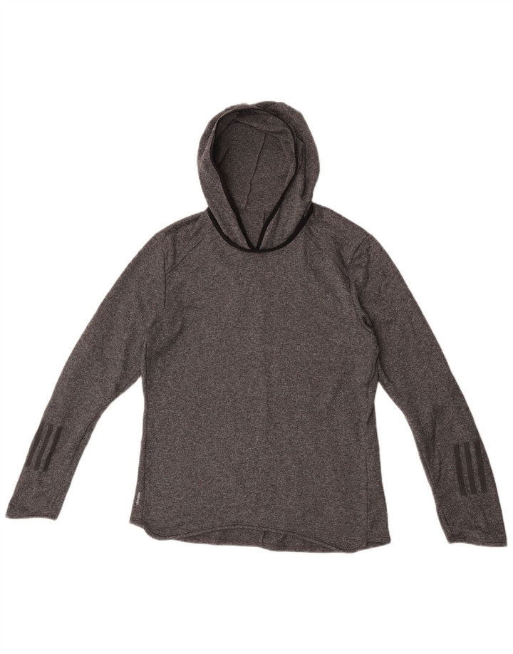 Adidas Womens Climalite Hoodie Jumper UK 14 Medium Grey Flecked Polyester