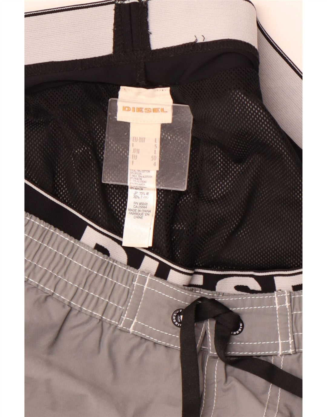 DIESEL Mens Graphic Swimming Shorts Large Grey Cotton