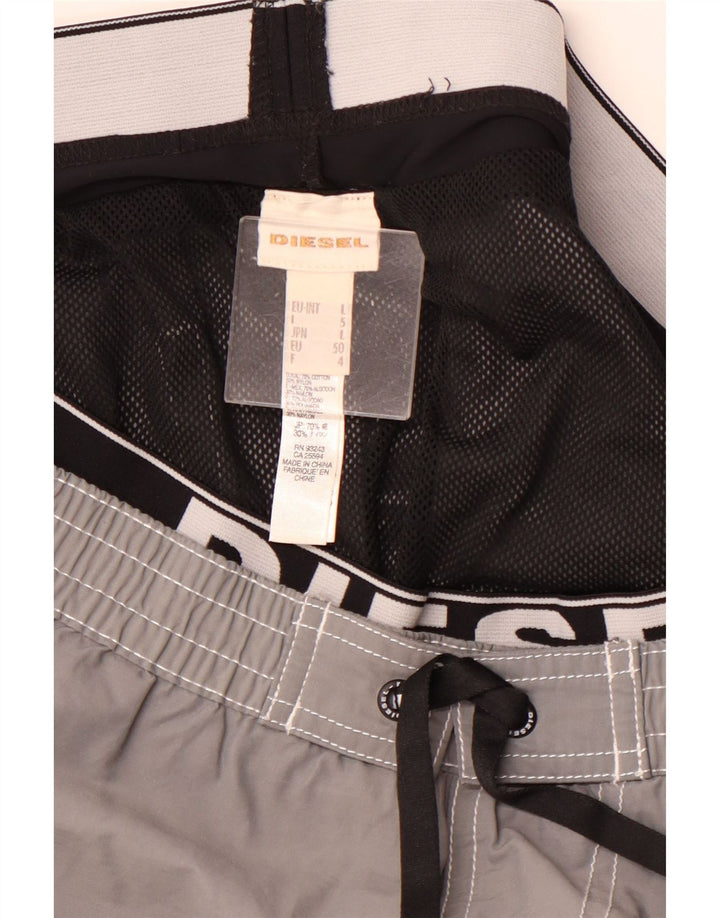 DIESEL Mens Graphic Swimming Shorts Large Grey Cotton