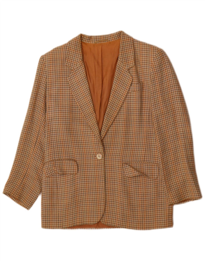 ST MICHAEL Womens 1 Button Blazer Jacket UK 12 Medium Beige Houndstooth