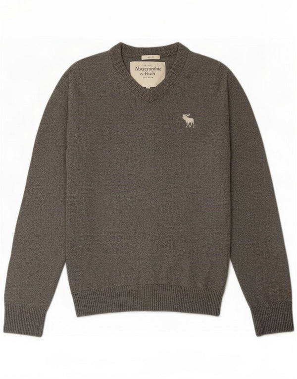 Abercrombie & Fitch Mens Muscle V-Neck Jumper Sweater Medium Grey Cotton