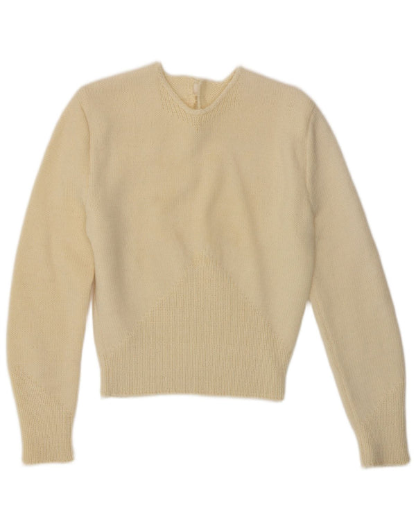 VINTAGE Womens Crew Neck Jumper Sweater UK 10 Small Off White
