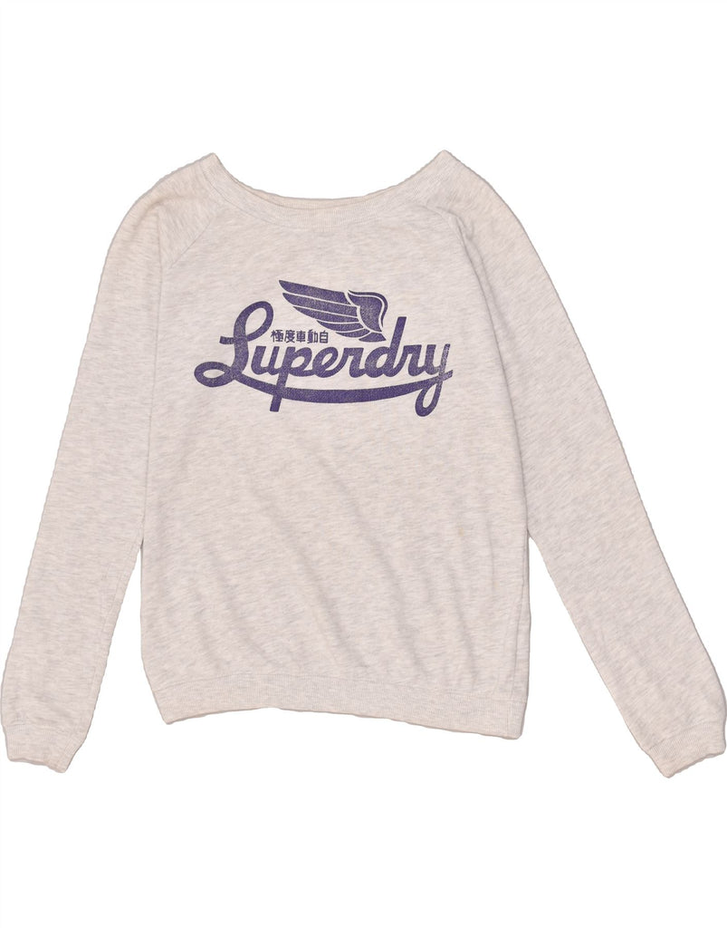 SUPERDRY Womens Graphic Sweatshirt Jumper UK 14 Medium Grey Cotton | Vintage Superdry | Thrift | Second-Hand Superdry | Used Clothing | Messina Hembry 