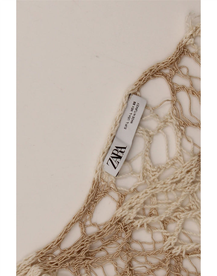 Zara Womens Crochet Poncho Top UK 16 Large Beige