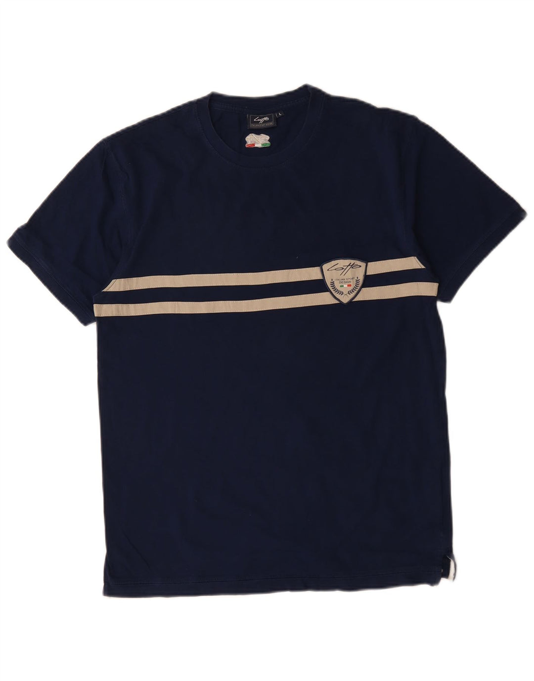 LOTTO Mens T-Shirt Top Large Navy Blue Striped Cotton
