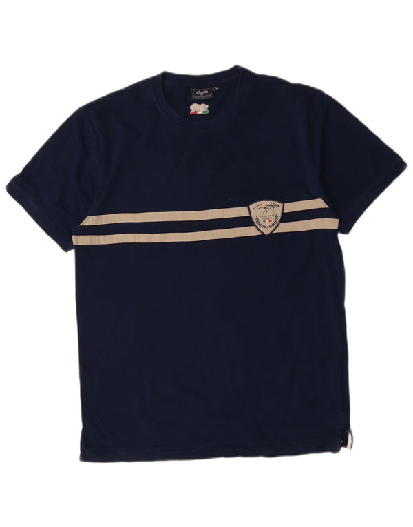 LOTTO Mens T-Shirt Top Large Navy Blue Striped Cotton