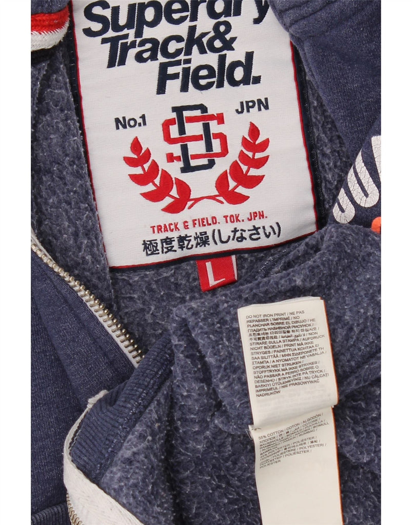 SUPERDRY Mens Graphic Zip Hoodie Sweater Large Blue Cotton Vintage Superdry and Second-Hand Superdry from Messina Hembry 
