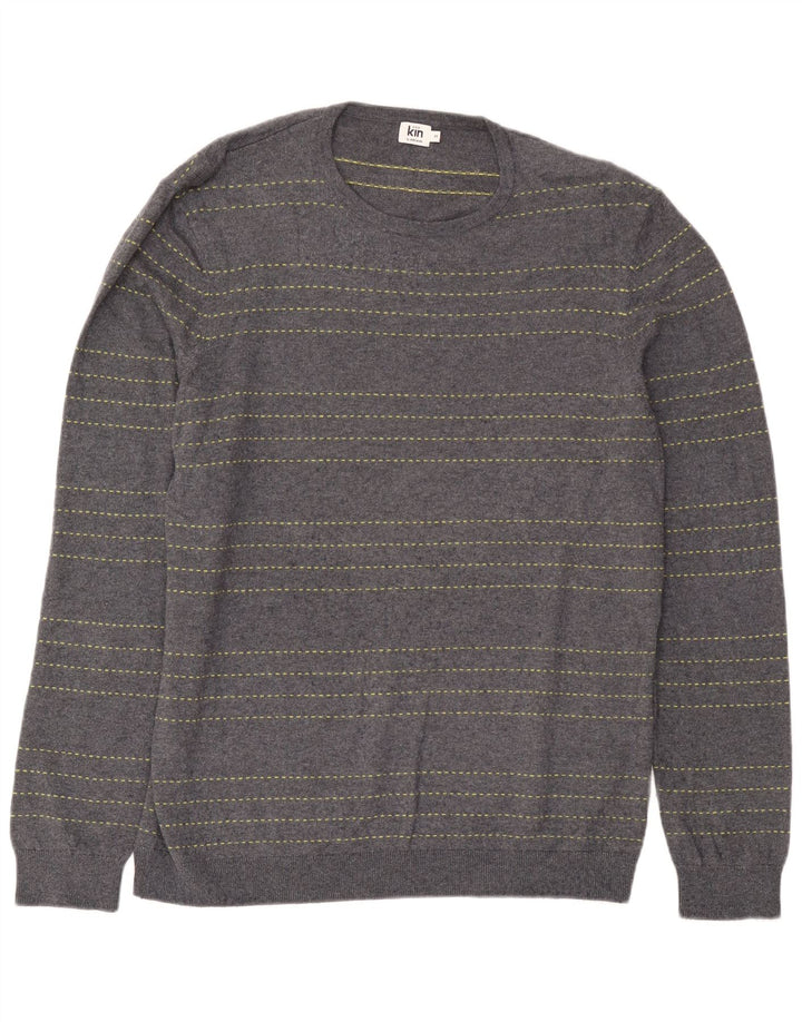 John Lewis Mens Crew Neck Jumper Sweater Medium Blue Striped Cotton