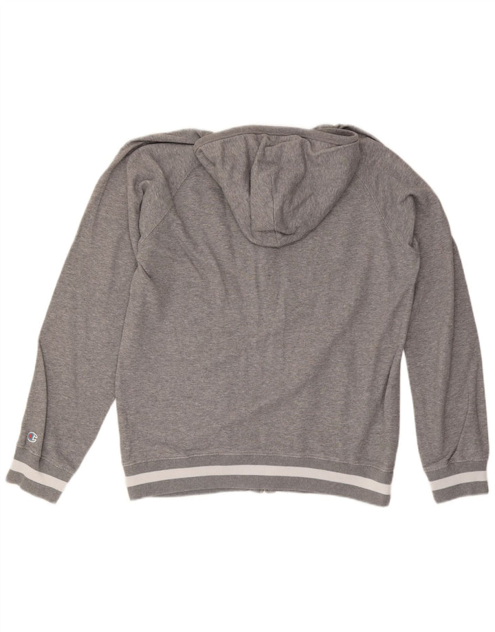 CHAMPION Mens Graphic Zip Hoodie Sweater Large Grey Cotton