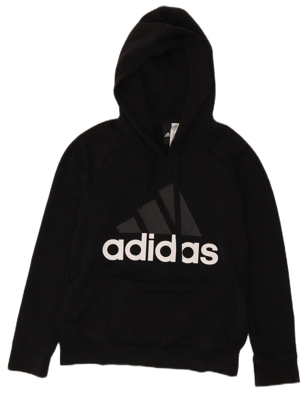 Adidas Womens Graphic Hoodie Jumper UK 12/14 Medium Black Cotton