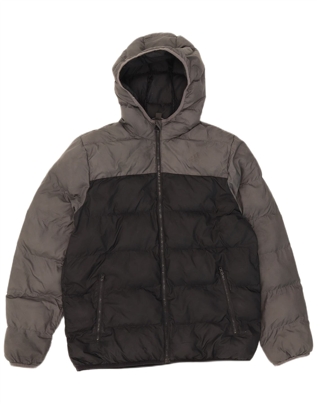 Adidas Boys Hooded Padded Jacket 15-16 Years Black Colourblock Polyester